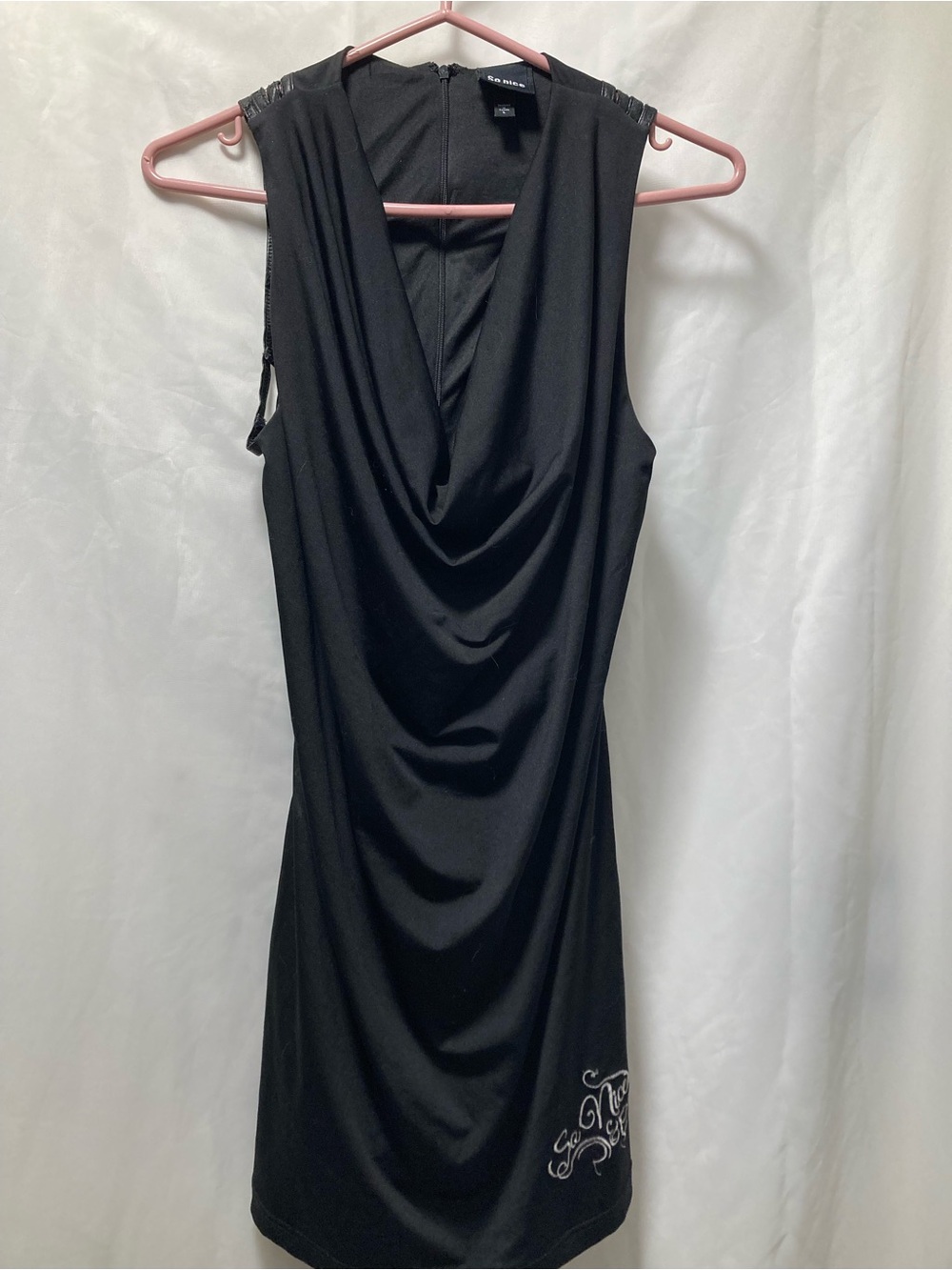 So Nice Black Draped Cocktail Dress Sleeveless Ruched Size L